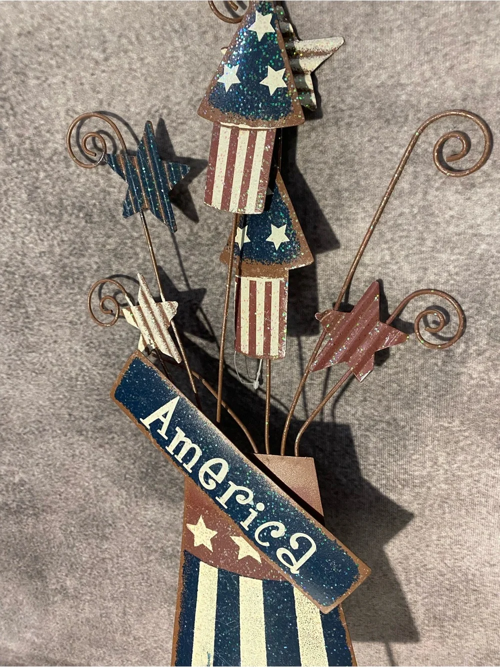 Patriotic America Metal Garden Stake 4th of July Yard Art Firework Stars